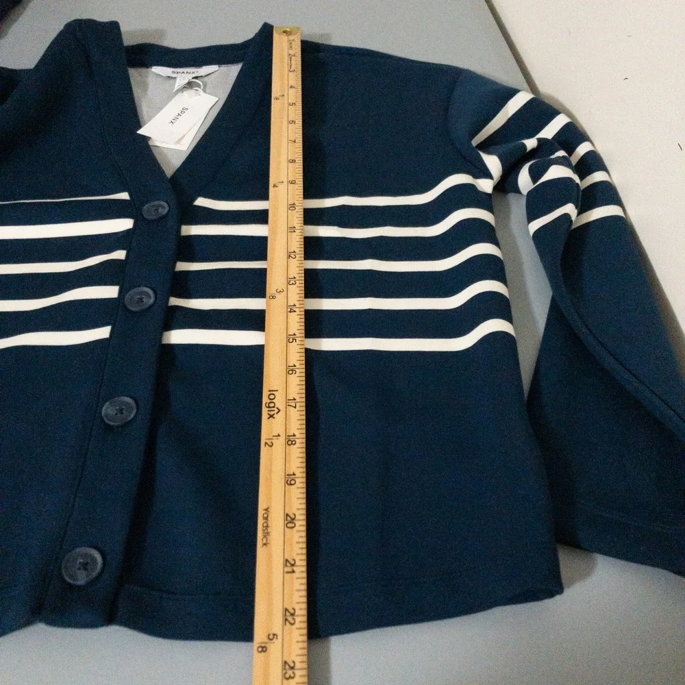 Spanx Air Essentials Womens Cardigan Small Blue Porcelain Stripe Coastal New - Picture 13 of 13